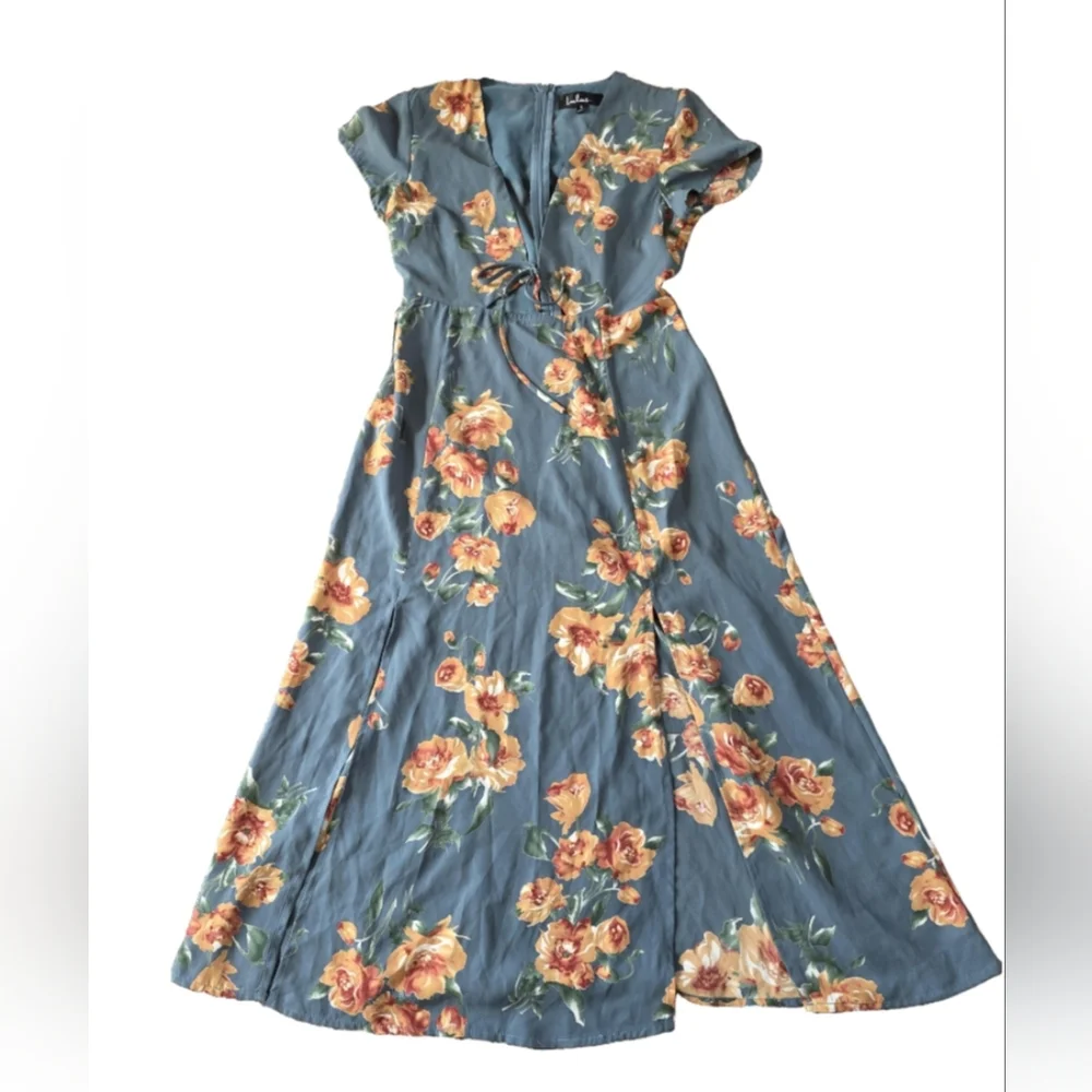 Ĺulu's Best Day of My Life Dusty Sage Floral Print Midi Dress Size S - Picture 1 of 6